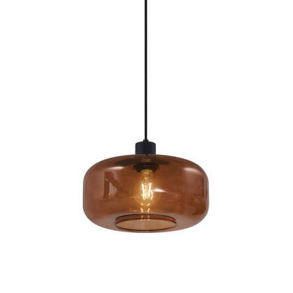 QAZQA Retro hanglamp zwart met brons glas - Bizle afbeelding