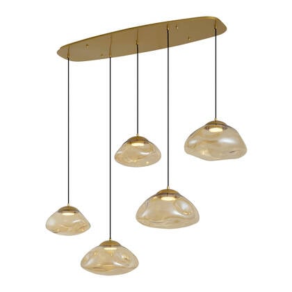 QAZQA Hotel Chique hanglamp messing met amber glas 5-lichts - Gus afbeelding