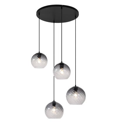 QAZQA Art Deco hanglamp zwart met smoke glas rond 4-lichts - Bao afbeelding