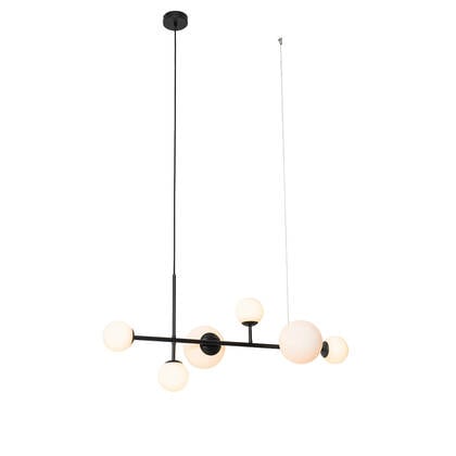 QAZQA Smart hanglamp zwart met mat glas langwerpig 6-lichts incl. 6 afbeelding