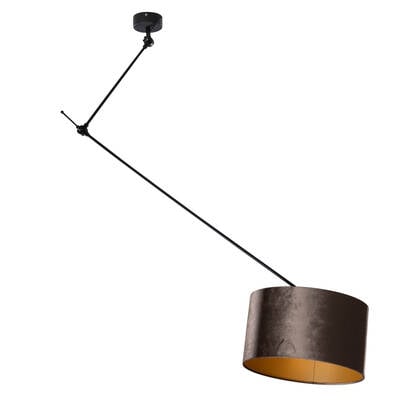 QAZQA Hanglamp zwart met velours kap bruin 35cm - Blitz afbeelding