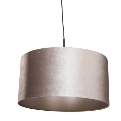 QAZQA Hanglamp zwart met velours kap taupe 50cm - Combi 1 afbeelding