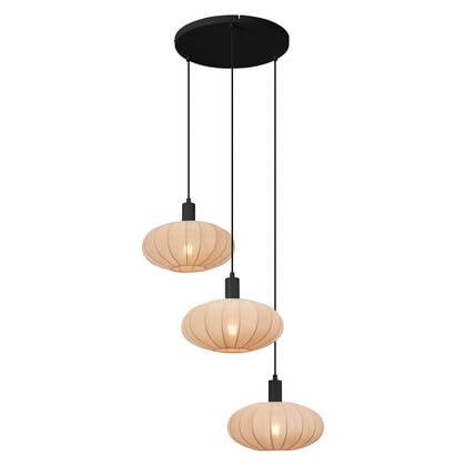QAZQA Japandi hanglamp zwart met bruine stoffen kap 3-lichts - Bida afbeelding