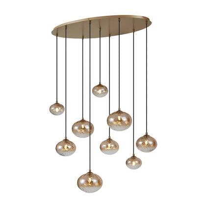 QAZQA Art Deco hanglamp goud met amber glas 9-lichts - Jia afbeelding