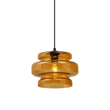 QAZQA Retro hanglamp zwart met oranje glas - Denise afbeelding