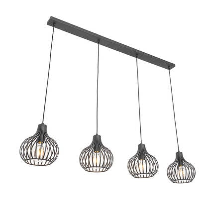 QAZQA Smart hanglamp zwart 4-lichts incl. 4 Wifi G95 - Saffira afbeelding