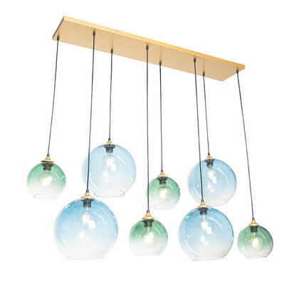 QAZQA Smart hanglamp messing met blauw en groen glas 8-lichts incl. 8 afbeelding