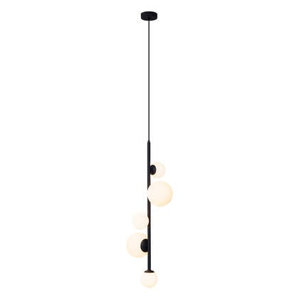 QAZQA Design hanglamp zwart met mat glas 5-lichts - Vertical afbeelding