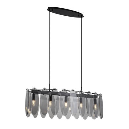 QAZQA Design hanglamp zwart met smoke glas ovaal 5-lichts - Mochan afbeelding