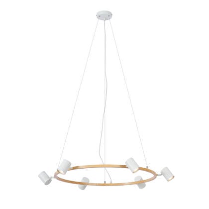 QAZQA Moderne hanglamp hout print met wit 6-lichts - Jeana Circle afbeelding