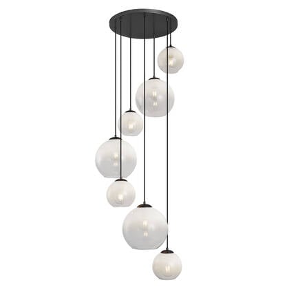 QAZQA Moderne hanglamp zwart met wit glas rond 7-lichts - Misty afbeelding