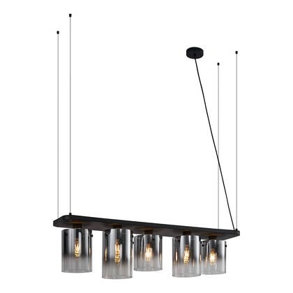 QAZQA Moderne hanglamp zwart met smoke glas 5-lichts - Hybrid afbeelding