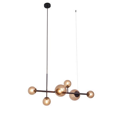 QAZQA Hotel Chique hanglamp donkerbrons met brons glas 6-lichts - afbeelding