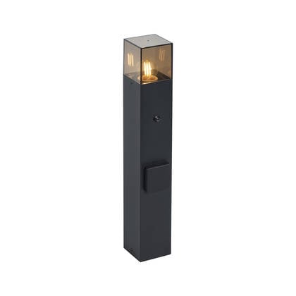 QAZQA Modern buiten paaltje zwart met smoke glas 50cm met afbeelding