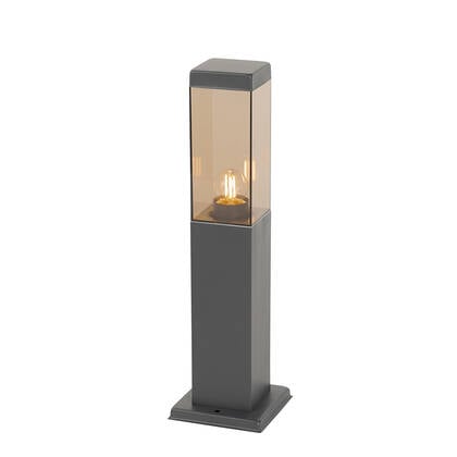 QAZQA Smart buitenlamp paal donkergrijs met smoke 45 cm incl. Wifi afbeelding
