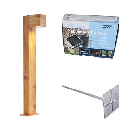 QAZQA Buitenlamp aluminium met hout print met grondpin en kabelmof afbeelding