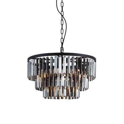 QAZQA Moderne kroonluchter zwart met smoke glas 9-lichts - Amel afbeelding