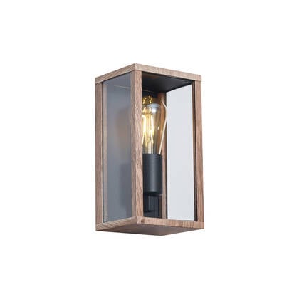 QAZQA Industriële wandlamp hout print 26 cm IP44 - Charlois afbeelding