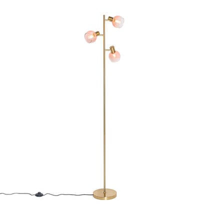 QAZQA Smart vloerlamp goud met roze glas 3-lichts incl. 3 Wifi P45 - afbeelding