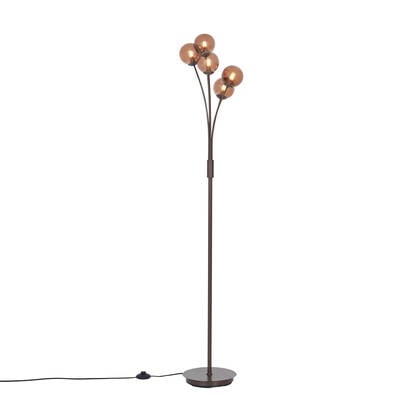 QAZQA Design vloerlamp brons met brons glas 5-lichts - Athens afbeelding