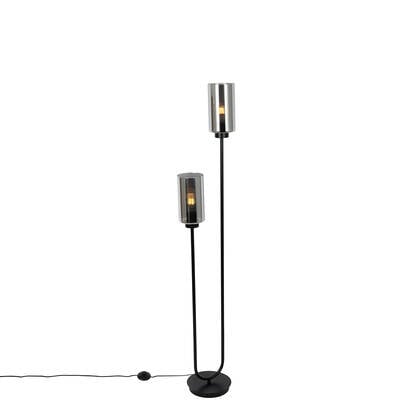 QAZQA Smart vloerlamp zwart met smoke glas 2-lichts incl. 2 Wifi ST64 afbeelding