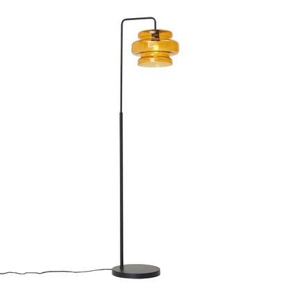 QAZQA Retro vloerlamp zwart met oranje glas - Denise afbeelding