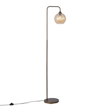 QAZQA Art Deco vloerlamp donker brons met amber glas - Sandra afbeelding