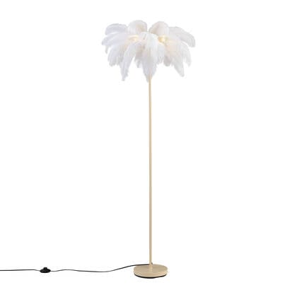 QAZQA Art Deco vloerlamp beige met witte veren - Peahen afbeelding