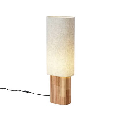 QAZQA Japandi vloerlamp hout met linnen kap 90cm - Lamel afbeelding