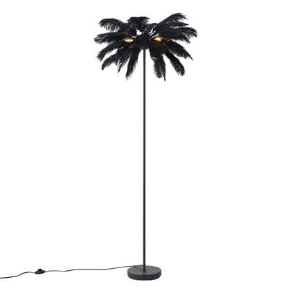 QAZQA Art Deco vloerlamp zwart met zwarte veren - Peahen afbeelding