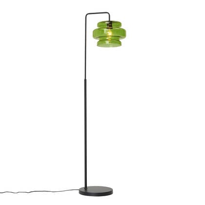 QAZQA Retro vloerlamp zwart met groen glas - Denise afbeelding