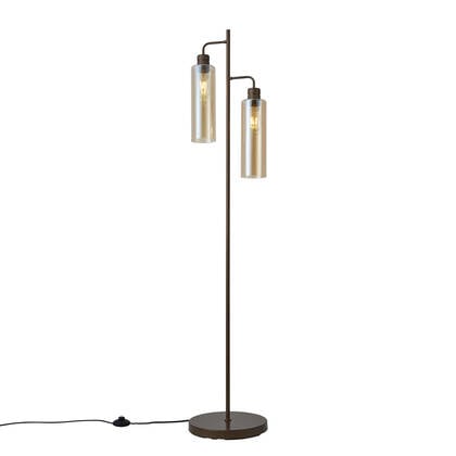 QAZQA Hotel Chique vloerlamp donker brons met amber glas 2-lichts - afbeelding