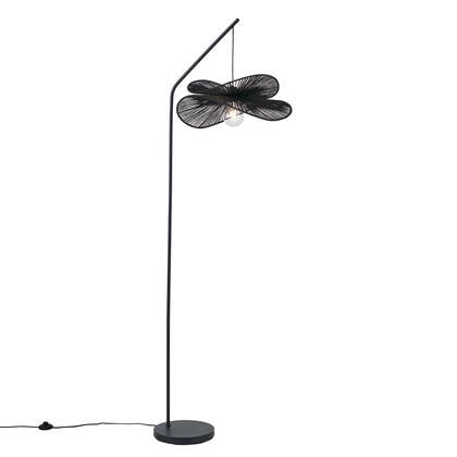 QAZQA Art Deco vloerlamp zwart met zwarte kap - Nest afbeelding