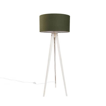 QAZQA Vloerlamp tripod wit met stoffen kap donkergroen 50cm - Tripod afbeelding