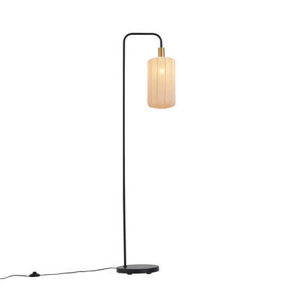 QAZQA Japandi vloerlamp zwart met goud en beige kap - Pluni afbeelding