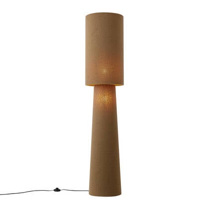 QAZQA Japandi vloerlamp bruin teddy stof 2-lichts - Trompet afbeelding