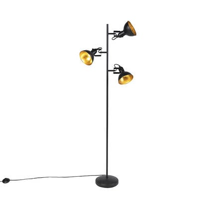 QAZQA Smart vloerlamp zwart met goud 3-lichts incl. 3 wifi P45- Tommy afbeelding