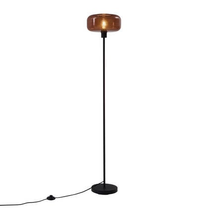 QAZQA Retro vloerlamp zwart met brons glas - Bizle afbeelding