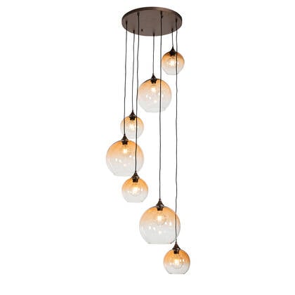 QAZQA Smart hanglamp donkerbrons met amber glas 7-lichts incl. 7 Wifi afbeelding