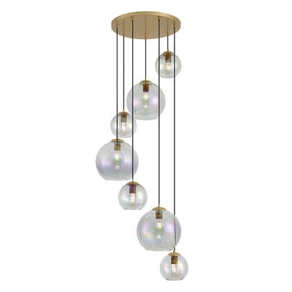 QAZQA Art Deco hanglamp goud met regenboog glas 7-lichts - Sandra afbeelding