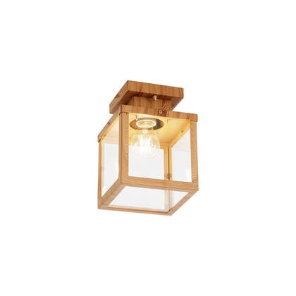 QAZQA Industriële buitenplafondlamp hout met helder glas - Rotterdam afbeelding