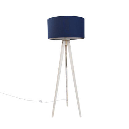 QAZQA Vloerlamp tripod wit met stoffen kap donkerblauw 50cm - Tripod afbeelding