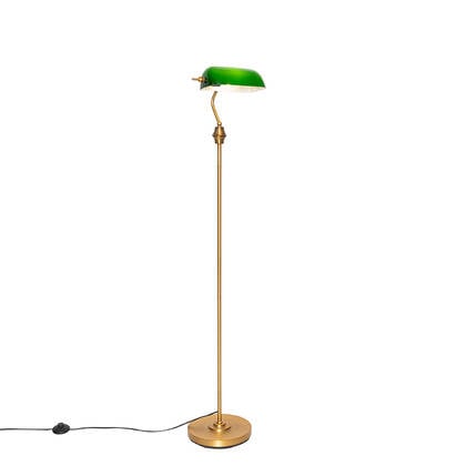 QAZQA Smart notaris vloerlamp brons met groen glas incl. Wifi A60 - afbeelding