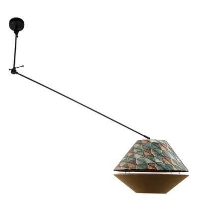 QAZQA Hanglamp zwart met dubbele velours lampenkap blad dessin en afbeelding