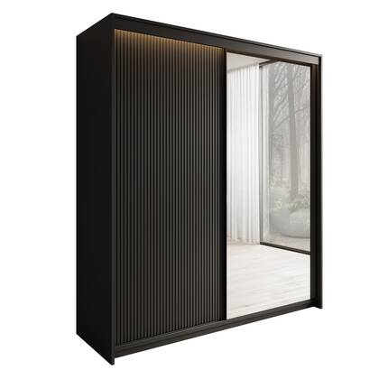Meubella - Kledingkast Timoteo - Zwart - 200 cm - Met spiegel