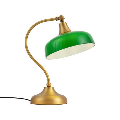 QAZQA Klassieke tafellamp brons met groen opaal glas - Clerk afbeelding