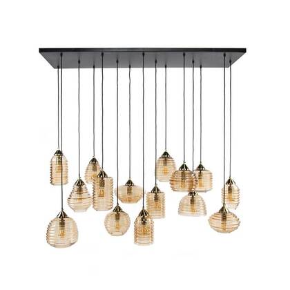 Giga Meubel - Hanglamp Amber Glas - 155x60x150cm - Rib afbeelding