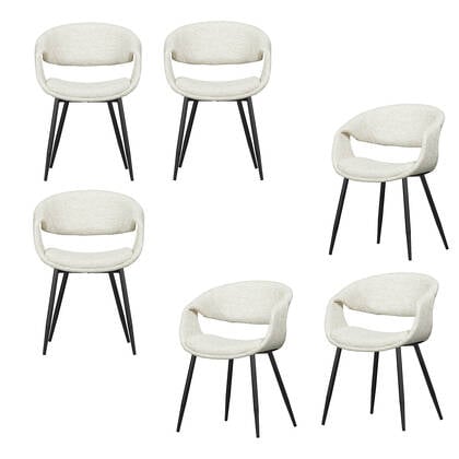 WOOOD Yossi Eetkamerstoelen Metalen Zwarte Poot - Naturel - Set van 6