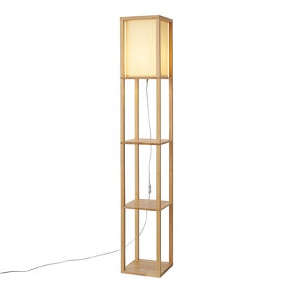 QAZQA Moderne vloerlamp hout met beige kap - Stojan afbeelding