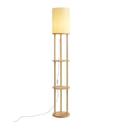 QAZQA Moderne vloerlamp hout met beige kap - Stojon afbeelding